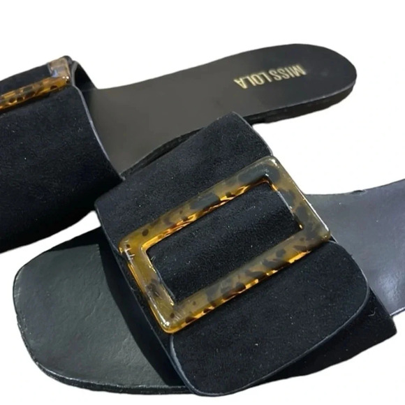 Miss Lola Bradley Black Suede Slide Sandals Size 8 - Picture 2 of 8